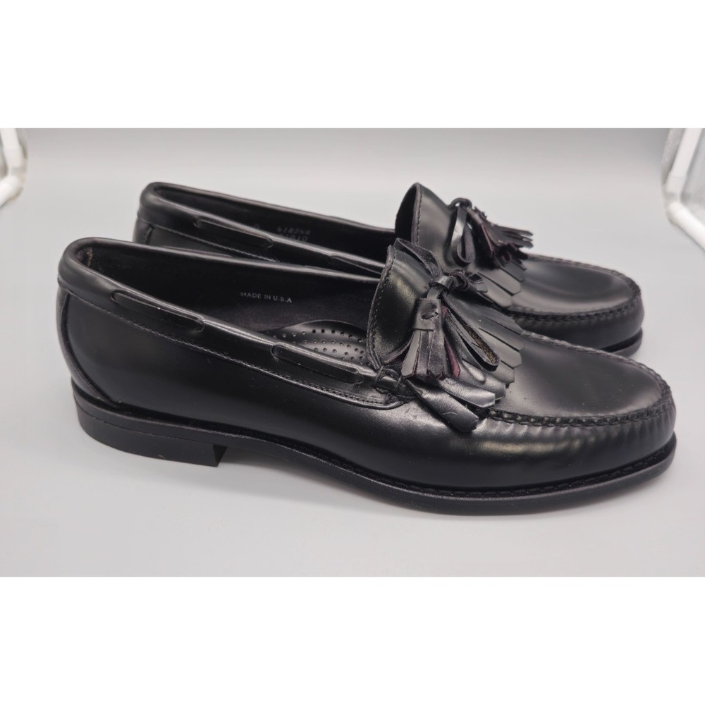 Vintage LL Bean Tassel Penny Black Leather Slip On Loafers Shoes Mens 12 D